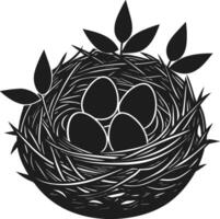Elegant Bird Nest with Eggs and Leaves - Spring Silhouette vector