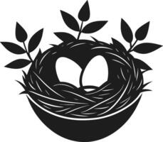 Minimalist Bird Nest with Two Eggs - Spring Nature Silhouette vector
