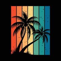 Vibrant Palm Tree Silhouettes with Retro Sunset Gradient Stripes vector