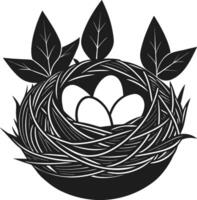 Elegant Bird Nest with Three Eggs - Spring Nature Silhouette vector