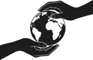 Earth Day Hands Passing Globe Silhouette - Symbol of Global Responsibility vector