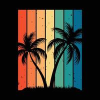 Tropical Palm Tree Silhouettes with Vibrant Retro Gradient Background vector
