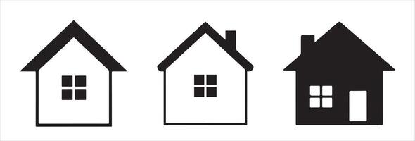 A set of three simple geometric house silhouettes with triangular roofs and square windows, evenly spaced in a row. vector