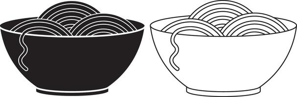 outline silhouette noodles in the bowl icon set vector