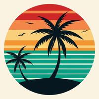 summer beach silhouette on retro vintage backgroun. vintage tshirt design vector