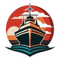 Ship silhouette on retro vintage style Tshirt design vector