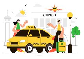 Illustration of Airport Taxi Service with Passenger and Suitcases in a Cartoon Background vector