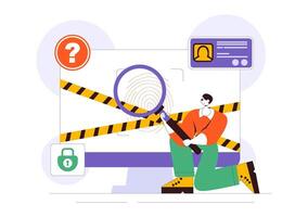 Biometric Access and Data Forensics Illustration with Fingerprint Screening vector