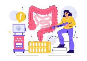 Illustration of a Colonoscopy Procedure Showing Intestinal Health and Bacteria vector