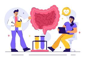 Colonoscopy Procedure Illustration Featuring a Doctor Examining the Colon and Bacteria vector