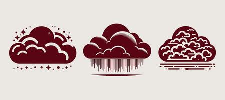 Three different types of clouds and rain on grey. vector