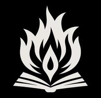 A white open book with flames on it vector