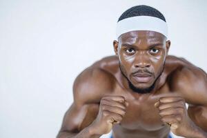 Focused Athlete with Sweat, Clenched Fists photo