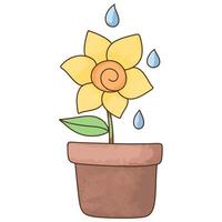 Flower in a pot with raindrops falling on it vector