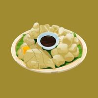 A plate with fried dumplings and sauce vector