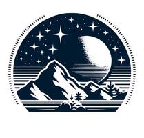 A mountain with a full moon and stars vector