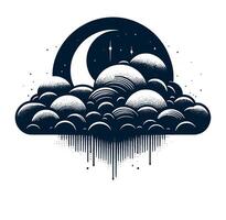 A black and white illustration of clouds and moon vector