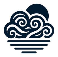 A black and white logo with a wave and clouds vector