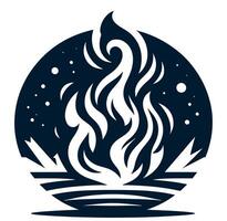 A black and white logo with a flame in the middle vector