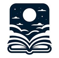 An open book with clouds and moon in the sky vector