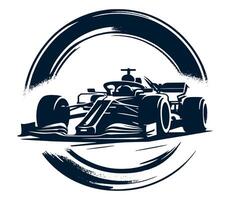 A racing modern car in a circle with a black and white background vector