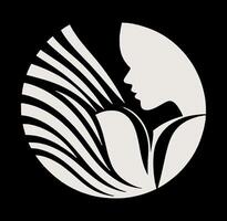 A woman's face is in the center of a circle with a wave pattern vector