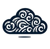 Cloud with swirls on it, black and white vector
