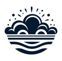 A black and white logo with clouds and waves vector