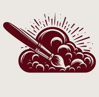 A brush and a cloud with rays coming out of it vector