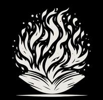 An open book with flames coming out on it vector