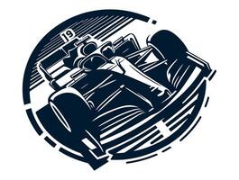 A racing car in a circle with a black and white background vector