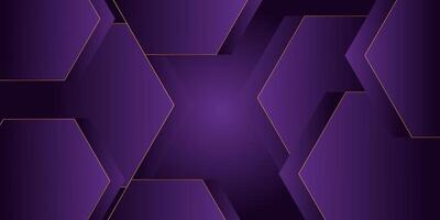 Abstract 3D background with dark purple color. Hexagon pattern overlapping with golden line shapes. Cool design. eps10 vector