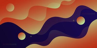Abstract orange wave liquid color on dark blue background. Simple 3D banner design background. vector