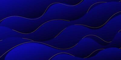 Dark blue wave background with simple gold lines shapes and patterns. Simple blue wave design. Modern geometric shapes concept. Eps10 vector