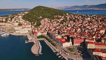 Aerial view of Split, Croatia. Cityscape of coastal tourist town with historical architecture video