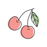 Two ripe cherries on a branch with a green leaf against a simple background vector