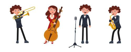 Musicians playing instruments at an outdoor jazz festival in a vibrant community setting vector