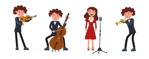 Musicians performing together at a lively music event featuring various instruments vector