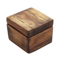 Rustic wooden crate, aged texture, isolated. png
