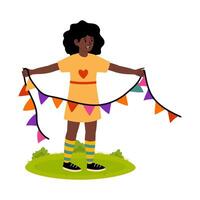 Child preparing for a festive celebration with colorful decorations in a bright environment vector
