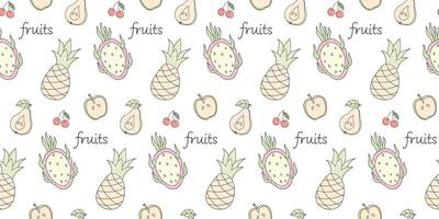 Colorful fruit pattern design featuring pineapples and pears on a white background vector