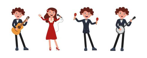 Musicians performing with various instruments at a lively gathering or event vector