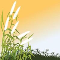 This serene digital illustration captures the beauty of a field adorned with white,feathery catkin flowers swaying gently in the breeze. vector