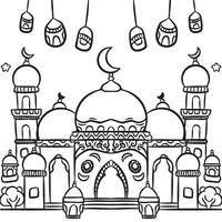 Stylized patterns or floral elements surrounding the mosque. vector