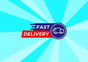 Promotional tag label design for advertisement with Fast Delivery incorporated with stylist delivery van and colorful element vector