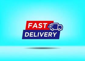 Stylist delivery van and colorful banner design with Fast Delivery text for promotional tag label design for advertisement vector
