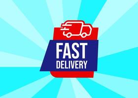 Fast Delivery tag label design text with stylist delivery van and colorful element, promotional for advertisement vector