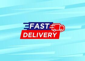 Fast Delivery text with stylist delivery van and colorful element, promotional tag label design for advertisement vector