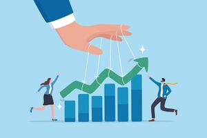 Control business success, leading company improvement, growth or increase efficiency, ambition or influence employee to growth business concept, businessman hand control success rising up graph. vector