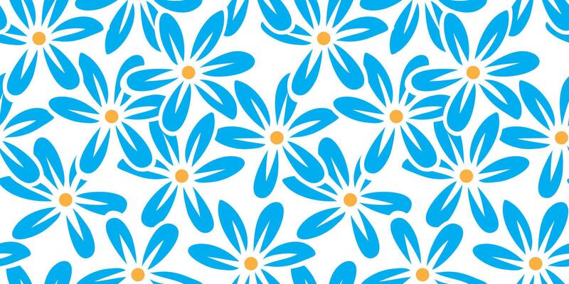 Floral art pattern, seamless abstract plants with blue hand drawn scribble collage. Organic floral cartoon background, simple nature shapes in vintage pastel.